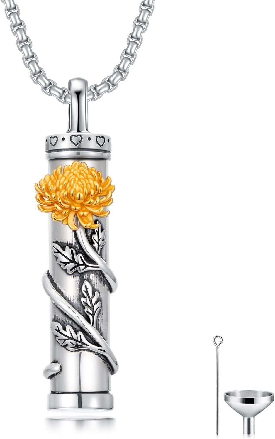 Birth Flower Urn Necklace for Ashes 925 Sterling Silver 12 Month Birth Flowers Bar Cremation Necklace Memorial Keepsake Jewelry Gifts for Women