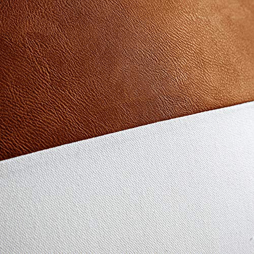 Dezene Leather Throw Pillow Covers, Set Of 2 Modern Leather/Cotton Decorative Pillowcases For Home Decor Bedroom Living Room Couch Bed Sofa, 18X18 Inch, Cognac-Brown And White #TOP5