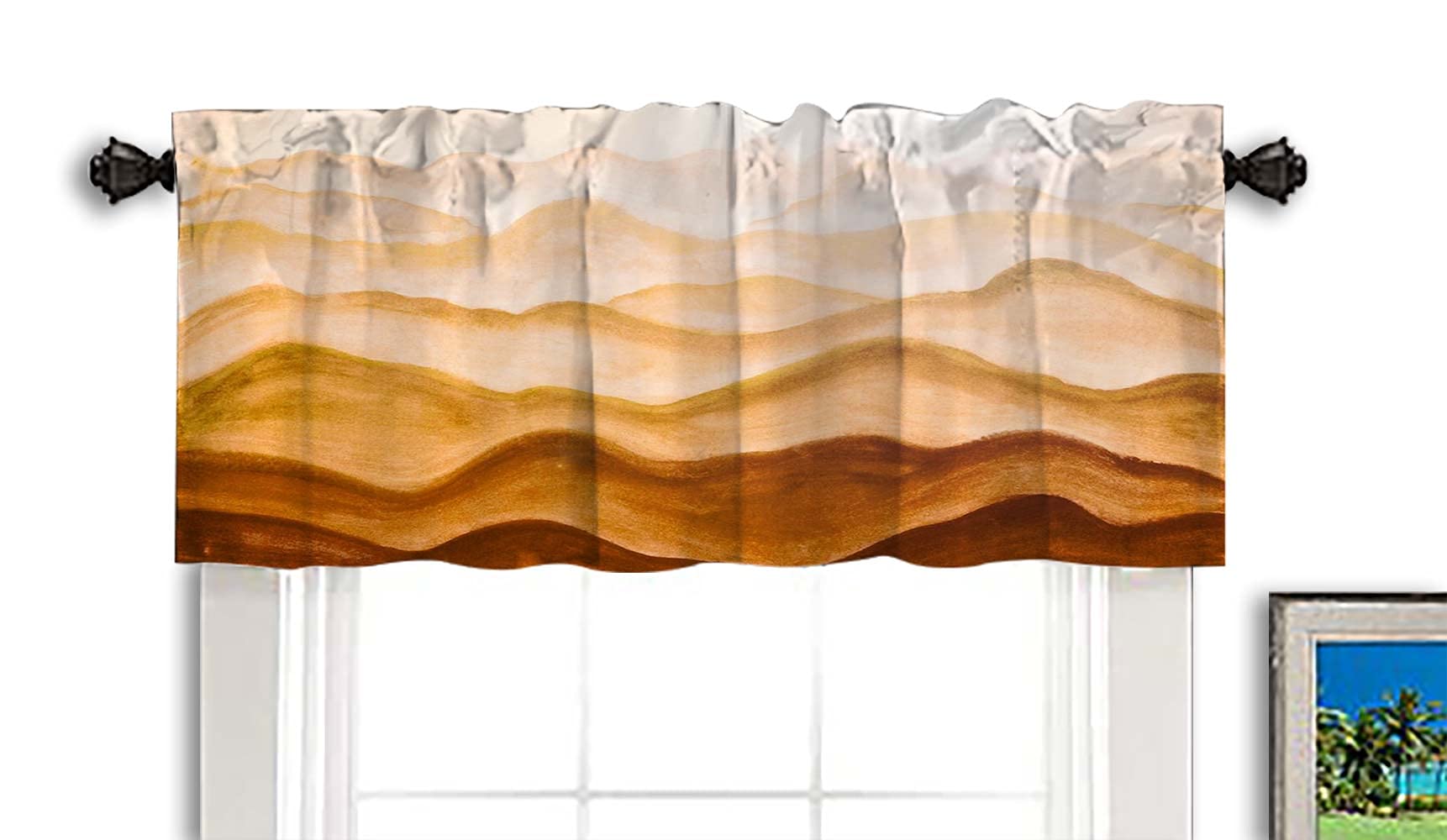 TOMWISH Mountain Valence Curtains for Windows Mountains Painted Watercolor Kitchen Valances for Windows Farmhouse 2 Panels for Bedroom Kids Child Baby Nursery Room Kitchen 52X18 Inches,Brown
