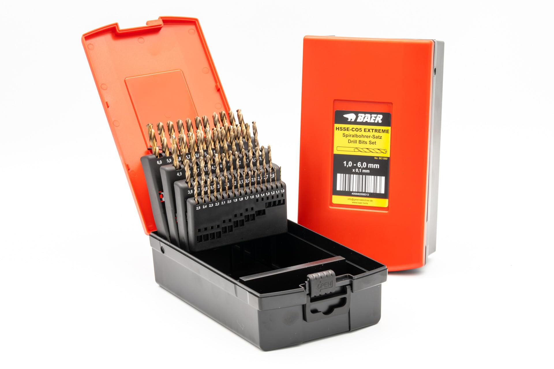 BaerCoil BAER HSSE - Set di punte elicoidali (0,1 mm in aumento), 1-6 mm, HSSE/cobalto ad alta lega, set di punte per trapano in acciaio al cobalto