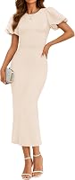 ZESICA Women's Puff Sleeve Bodycon Midi Dress - Elegant Summer Formal Wedding Guest Cocktail Party Dress