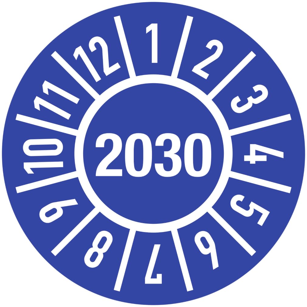 Dreifke® Prüfplakette Jahr 2030 mit Monaten, Folie, Ø 20 mm, Rolle mit 500 Stück