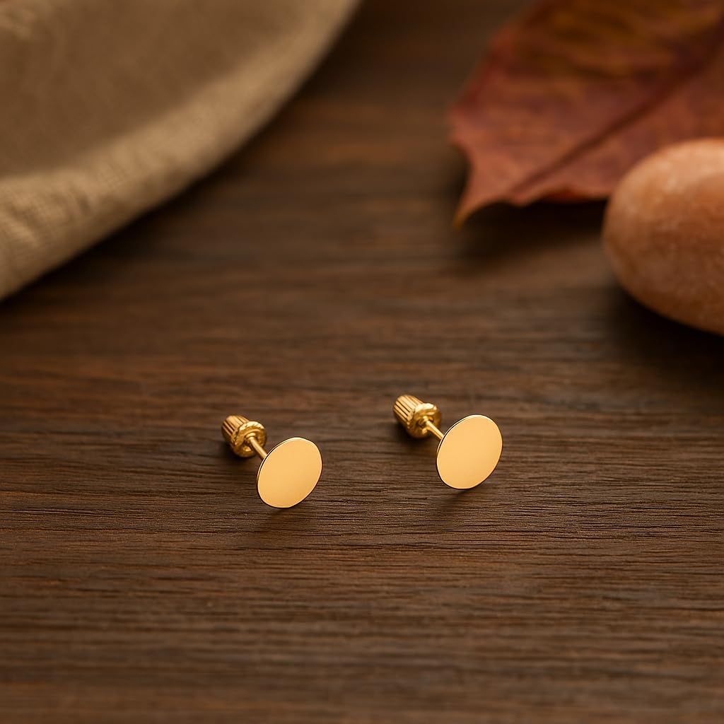 Hoberta Real 14k and 10K solid Yellow Gold Stud Earrings with Screw back for Women And Men for Sensitive ears Small & Minimalist Dot Studs Jewelry for Valentine's Day Gifts