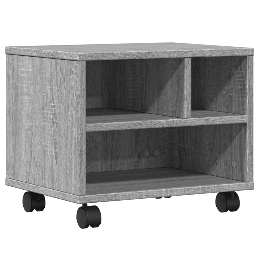 Druckertisch auf Rollen Grau Sonoma 41x32x34,5 cm, Druckerständer mit Rollen aus Holzwerkstoff, Stabiler Druckerwagen mit 2 arretierbaren multifunktionaler Organizer für Büro,