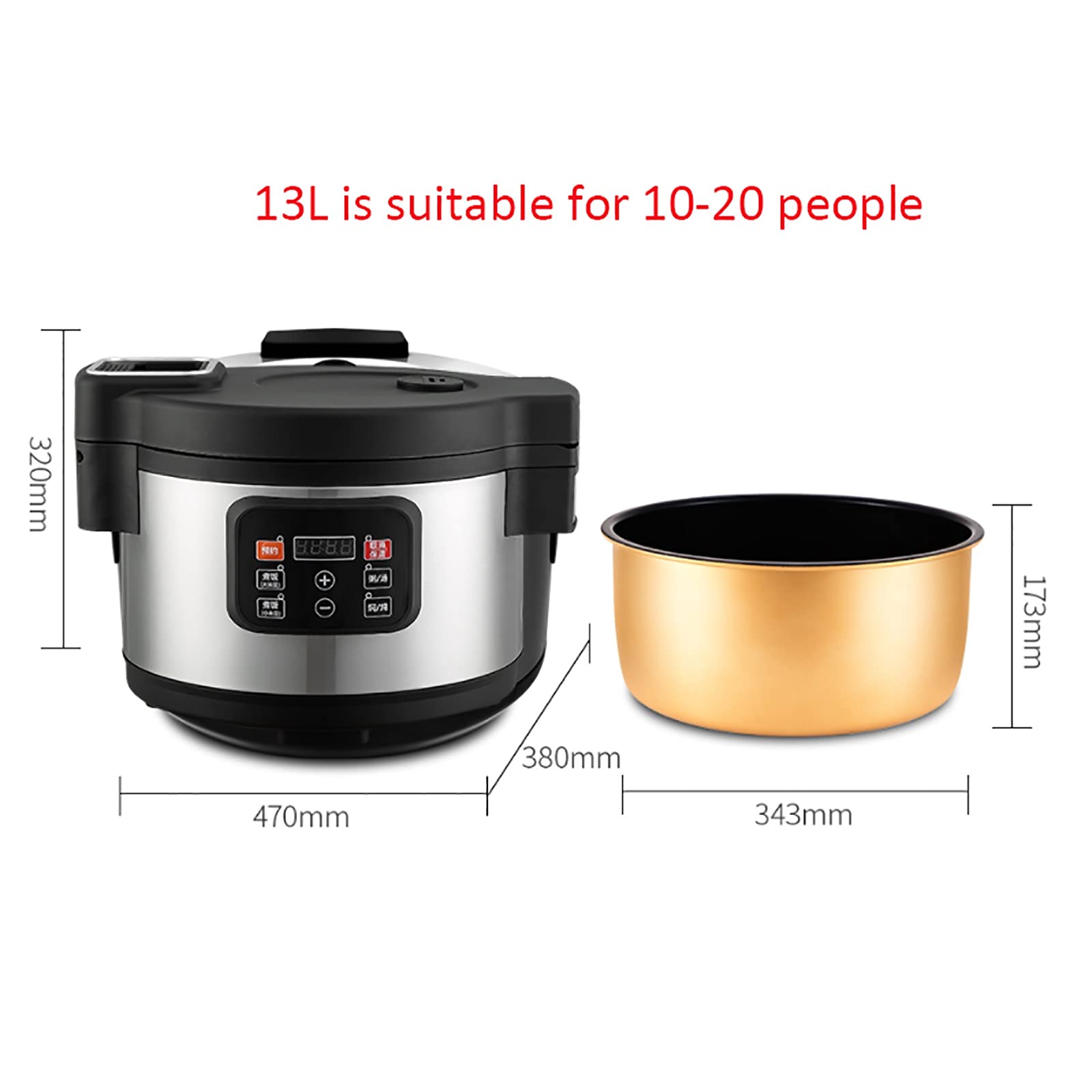Cuiseur à Riz (13 L) pour Cantine Commerciale, Restaurant, Grande capacité, 24 h/24, pour 10 à 20 Personnes, 220-240 V (A)