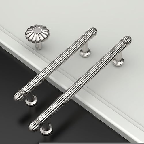 Miniatura 6 de Asidrama Paquete de 10 tiradores de gabinete de níquel satinado cepillado de 5 pulgadas (5.039 in), manijas de gabinete, manijas de armario,