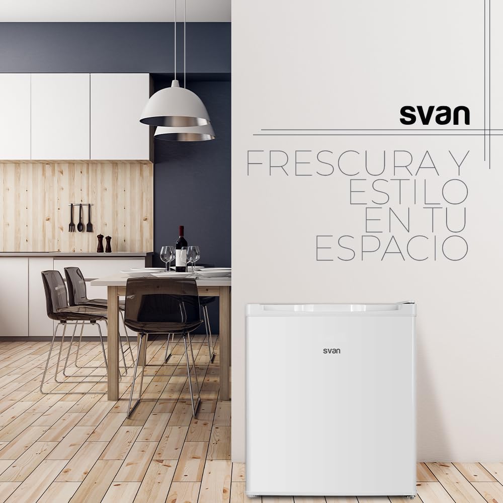 Svan Frigorífico Refrigerador Blanco SR504500E. Capacidad 41 Litros, Puerta Reversible, Bajo Nivel Sonoro, Eficiencia Energética Clase E