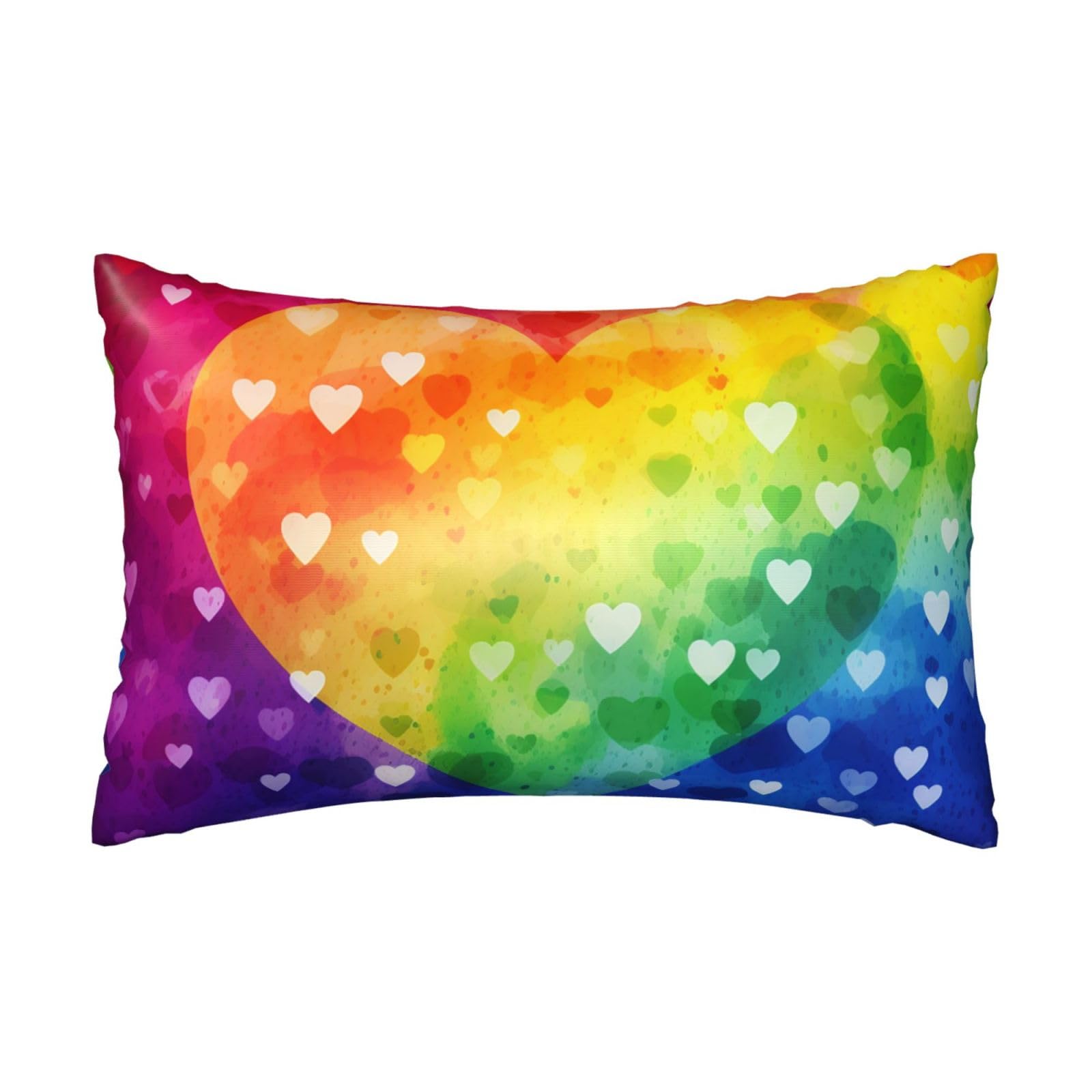 Satin Pillowcase for Hair and Skin, Colorful Rainbow Love Heart Pillow Case Queen Size 20x30 Inches, Cooling Silky Pillowcases with Zipper Ultra Smooth and Soft Pillow Cover for Sleeping