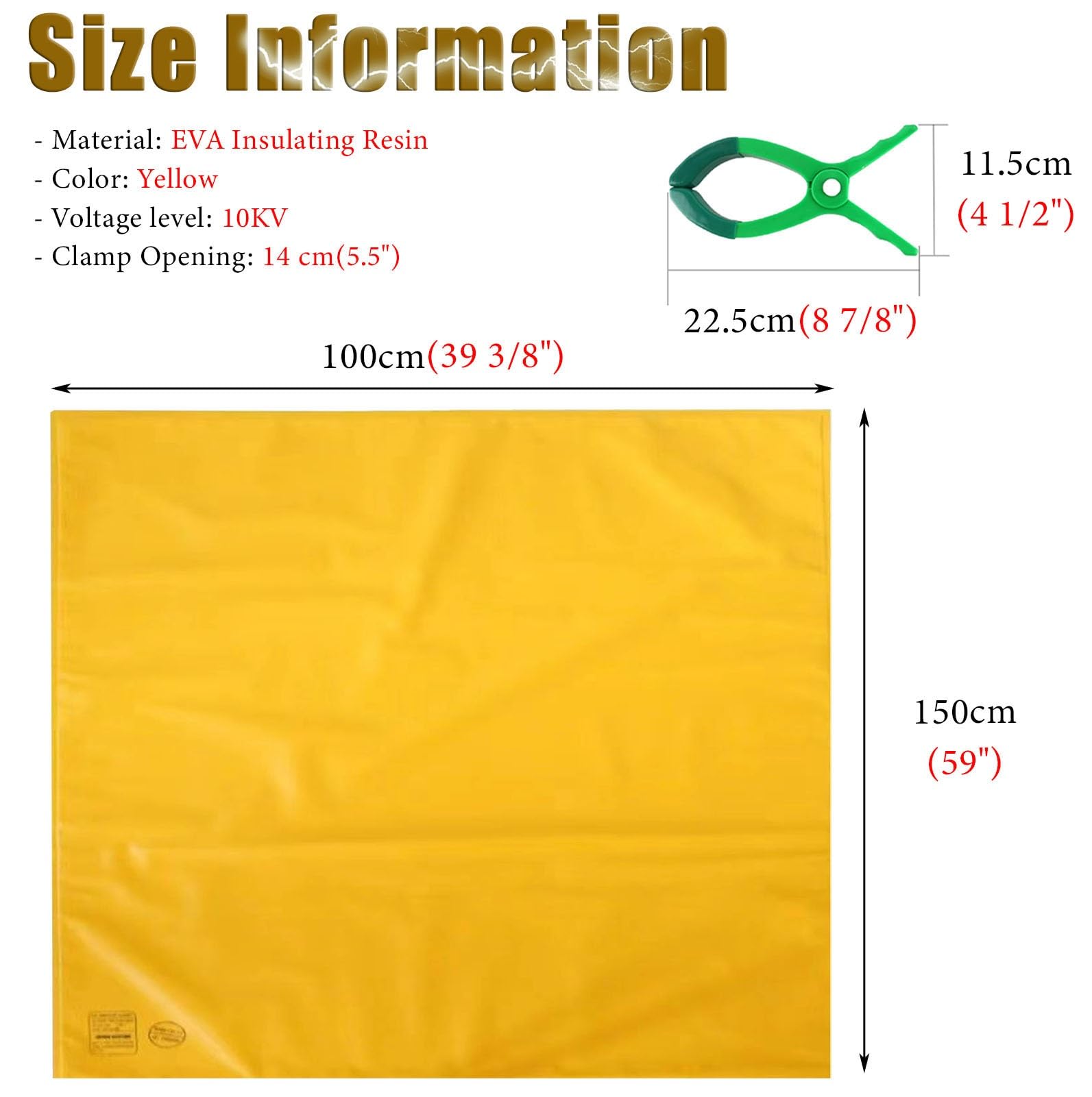 Generico Coperta Isolante ad Alta Tensione per lavori elettrici, Coperta avvolgibile elettrica da 10 KV con 2 Clip, 100x150 cm (39 3/8" x 59"), Soluzione di schermatura Portatile