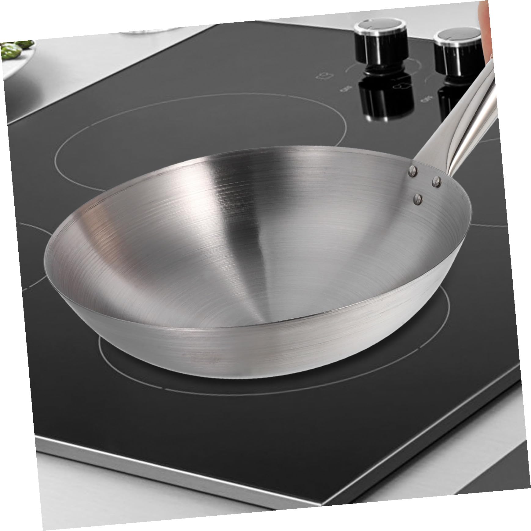 Wok Singolo Manico in Acciaio Inox e Legno per Verdure Quotidiane