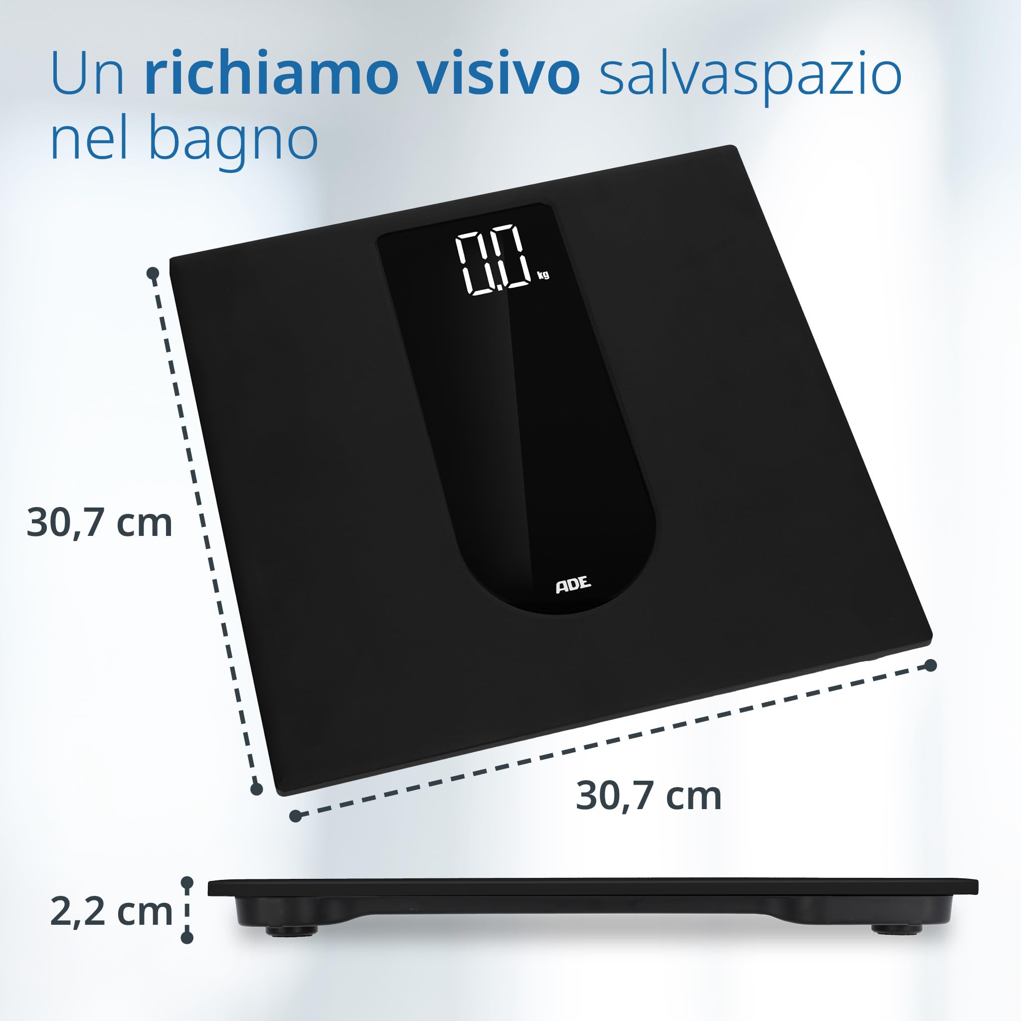 ADE Bilancia pesapersone digitale | ampio display LED ad alto contrasto | superficie antiscivolo in vetro di sicurezza | risultato di pesatura preciso | elegante superficie opaca nera | fino a 180 kg