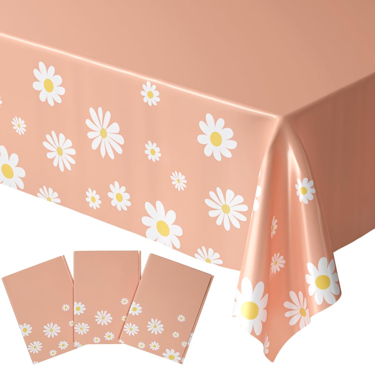 Blue Orchards Daisy Table Covers (Pack of 3) - 54"x108" XL - Hippie Retro Tablecloth, Sunny Boho Durable Disposable Flower Decor, Floral Birthday Party Supplies, Baby Shower, Groovy Bridal Decoration