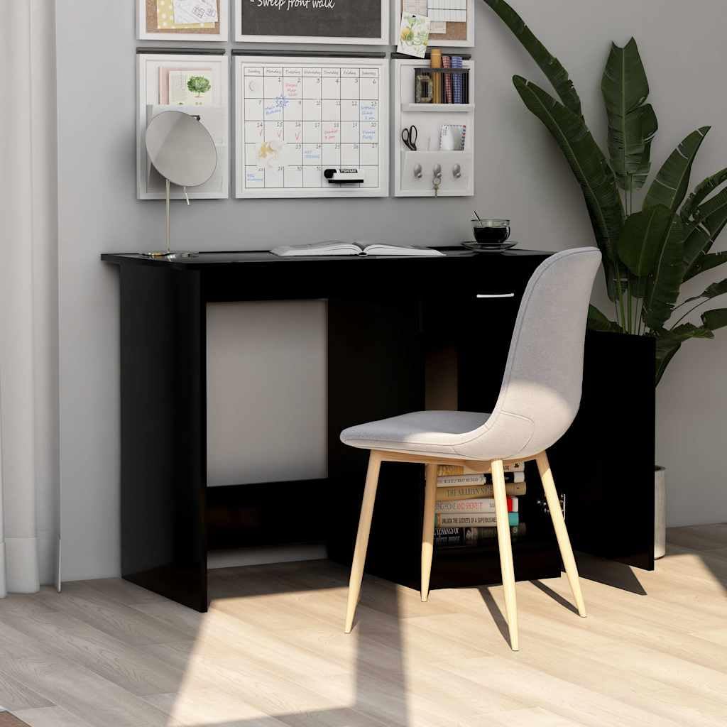 Scrivania moderna nera 100 x 50 x 76 cm, materiale in legno, con cassetto e porta, scrivania compatta per computer per casa, ufficio, giochi, cameretta dei bambini