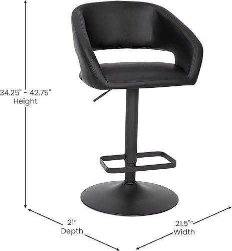 Miniatura 2 de BizChair Taburete de bar de altura ajustable de tela gris contemporánea con respaldo medio redondeado y base negra