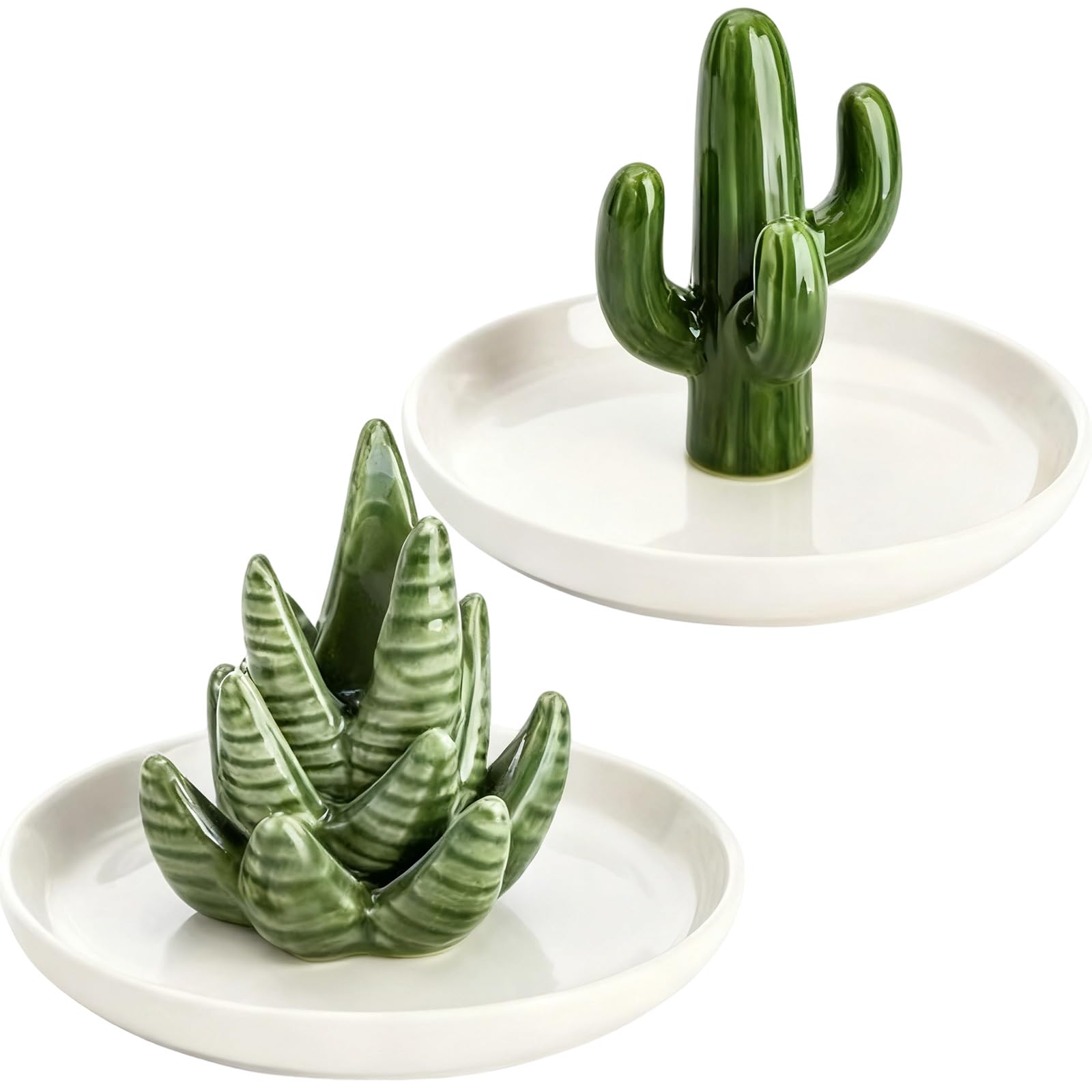 LUCKGONI Elegant Ceramic Aloe Cactus Jewelry Tray For Storing Rings Earrings Necklaces In Bedroom Bathroom Or Vanity Area