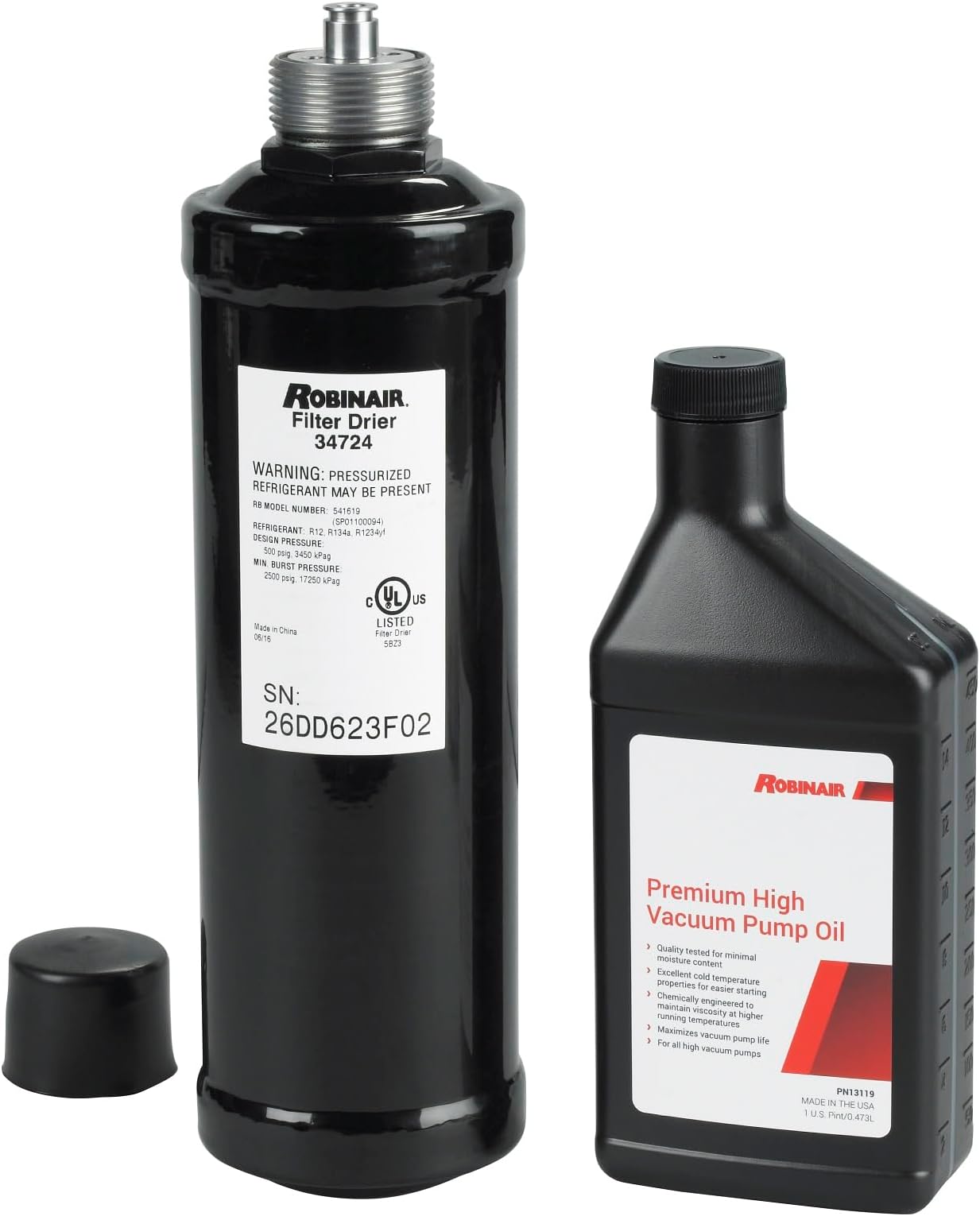 Robinair 13172 R-12 and R-134a A/C Recovery and Recycling Unit Maintenance Kit - Includes 34724 Filter Dryer and 13119 Vacuum Pump Oil (Pint)