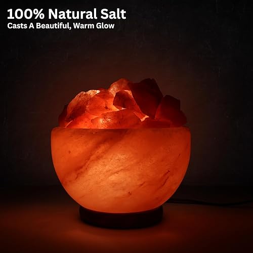 Miniatura 3 de Lámpara de sal natural del Himalaya hecha a mano con trozos de cristal, cable de atenuación y base de madera clásica, ayuda a mejorar tu estado de