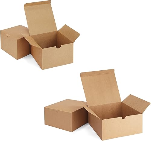 Eupako Cajas de regalo de 8 x 8 x 4 pulgadas, 10 cajas de regalo de 5 x 5 x 3.5 pulgadas, 25 unidades, cajas de regalo marrones con tapas, caja de