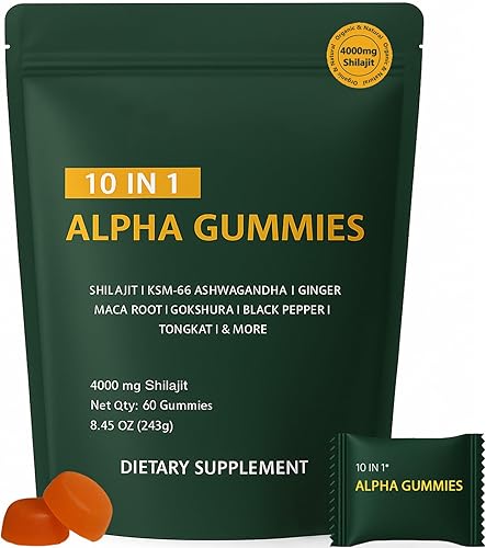 True Alpha Gummies 10 en 1  4000 mg de Alpha Shilajit Gummies para hombres  Impulso de energía y apoyo inmunológico  con Shilajit, Ashwagandha,