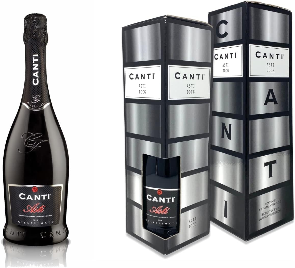 Canti - Weißer D.O.C.G. Millesimato, Spumante Sektwein, Moscato d'Asti, Geschenkpackung, italienische Traubensorte aus Piemont, fruchtiger und aromatischer Geschmack, 1x750 ml