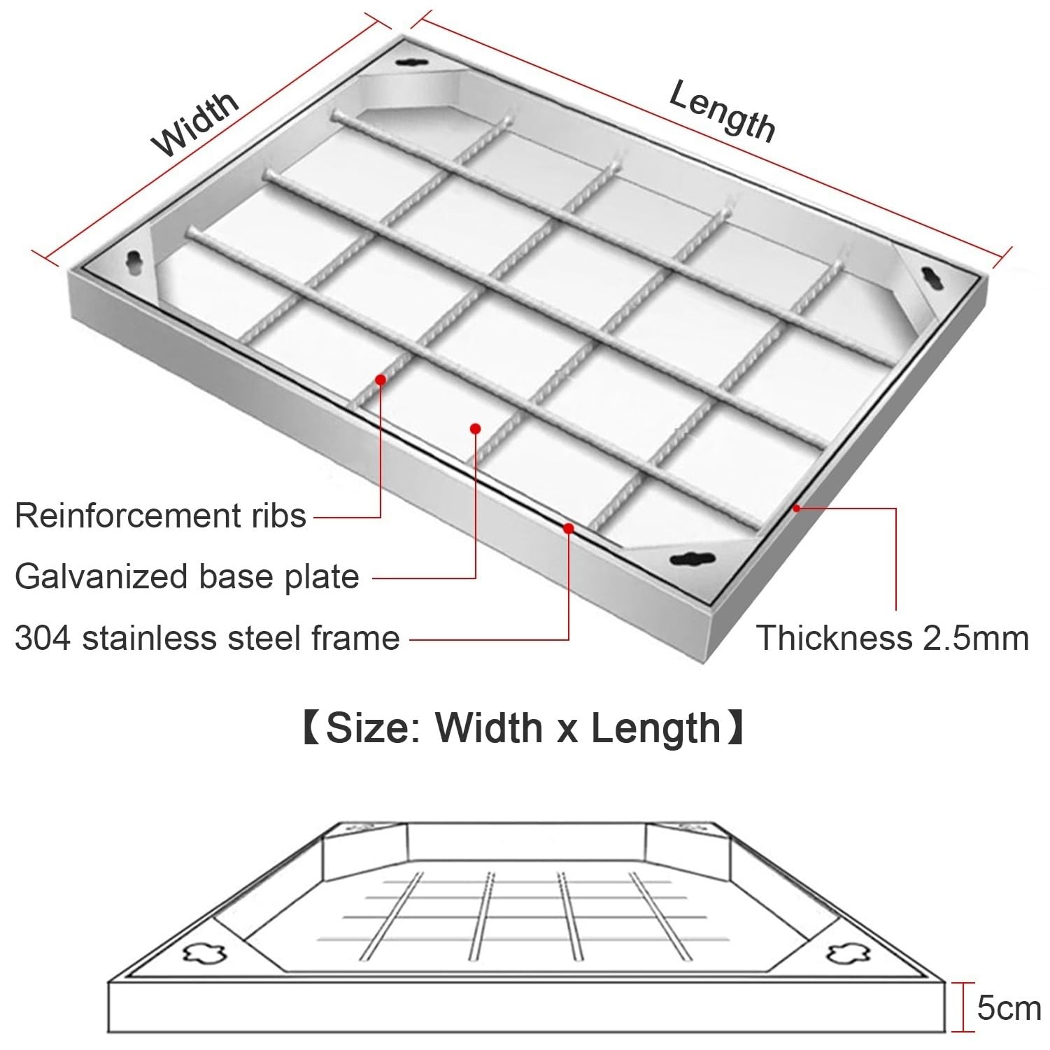 Invisibile in acciaio inox 304 Recular T-Top con gancio di sollevamento e base per patio/cortile (45 x 80 cm) - perfetto per vialetti e sicuro.