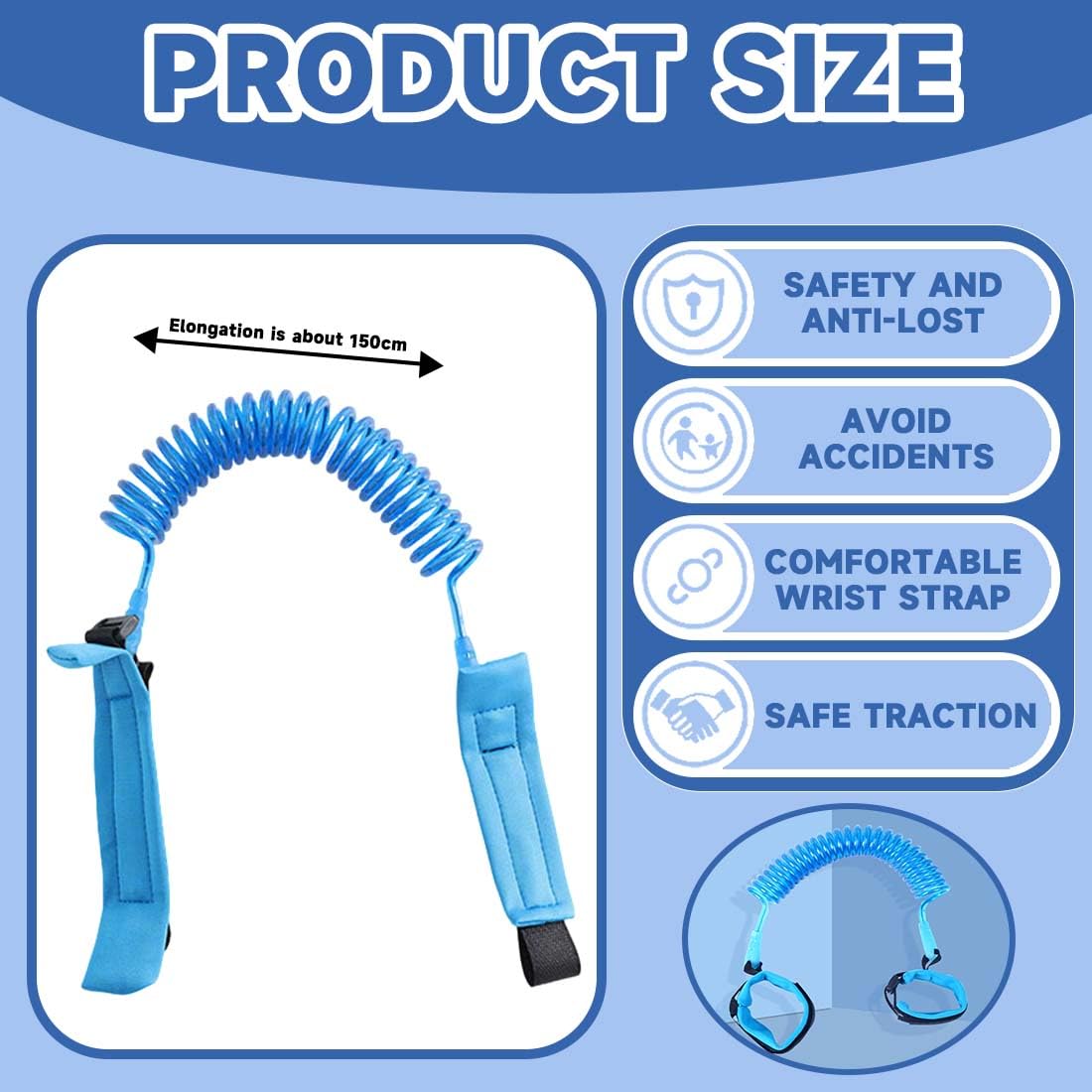 KYLOS Anti Perdu Poignet Ceinture, 1.5M Harnais De Sécurité Pour Enfant, Fonction De Fluorescence, Bébé Marcheur Bracelet(Bleu Marine),Harnais Bebe
