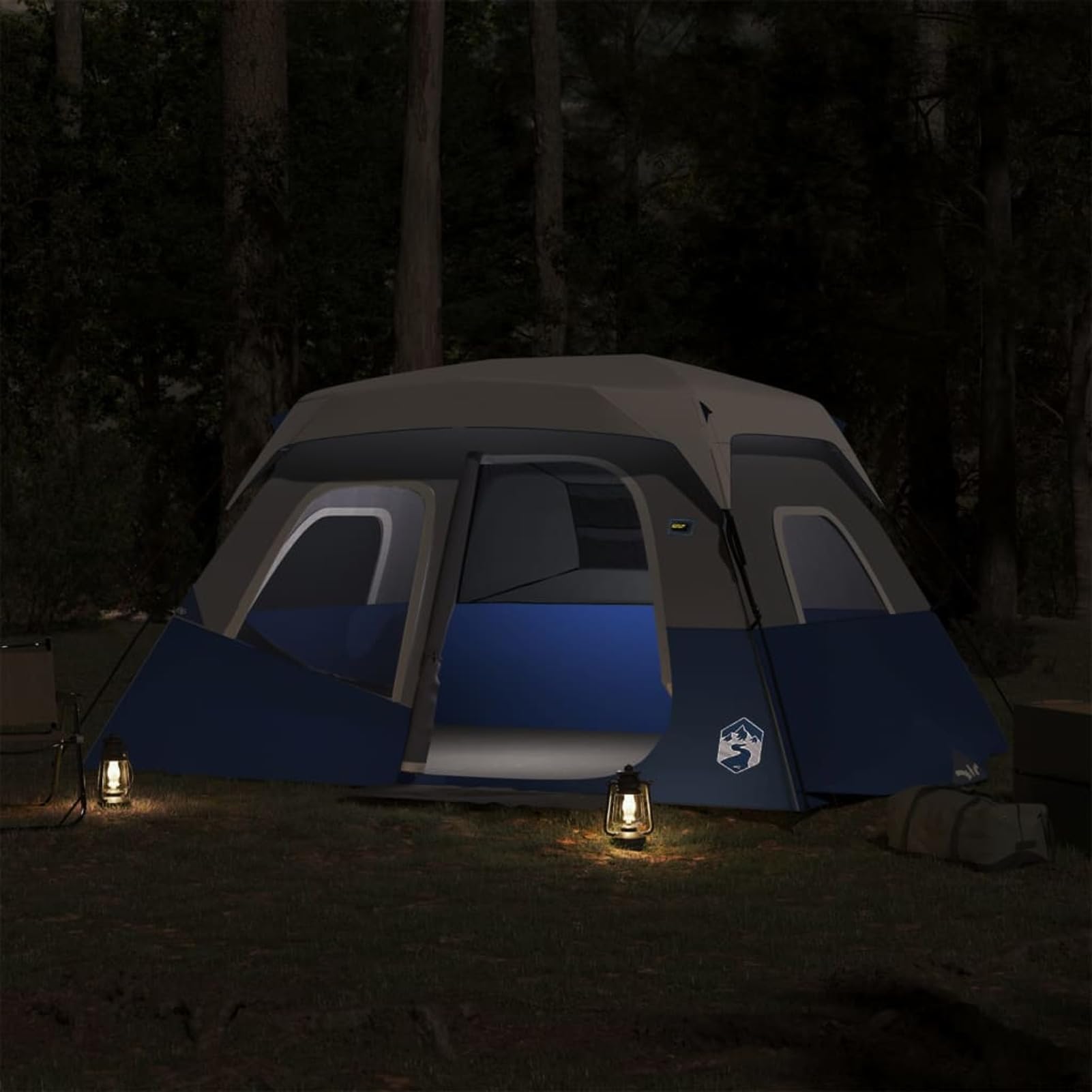 IKAYAA Tienda de Campaña de para 4-6 Personas, Tienda de Camping con LED, Impermeable, Tienda de Campaña Familiar, Fácil de Instalar, para Camping, Viajes, Azul, 344 x 282 x 212 cm