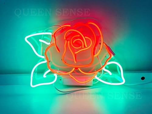 Miniatura 2 de Queen Sense 14 "Rose Flower Neon Sign Light Decorado Panel Acrílico Hecho A Mano Cerveza Bar Pub Man Cave Lámpara UT153