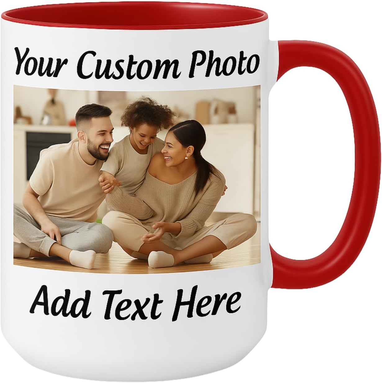 Customized 15oz Ceramic Coffee Mugs with Personalized Text and Photo Image Upload Novelty Gift, Personalize With Different Design And Images, Custom Gift (Red)