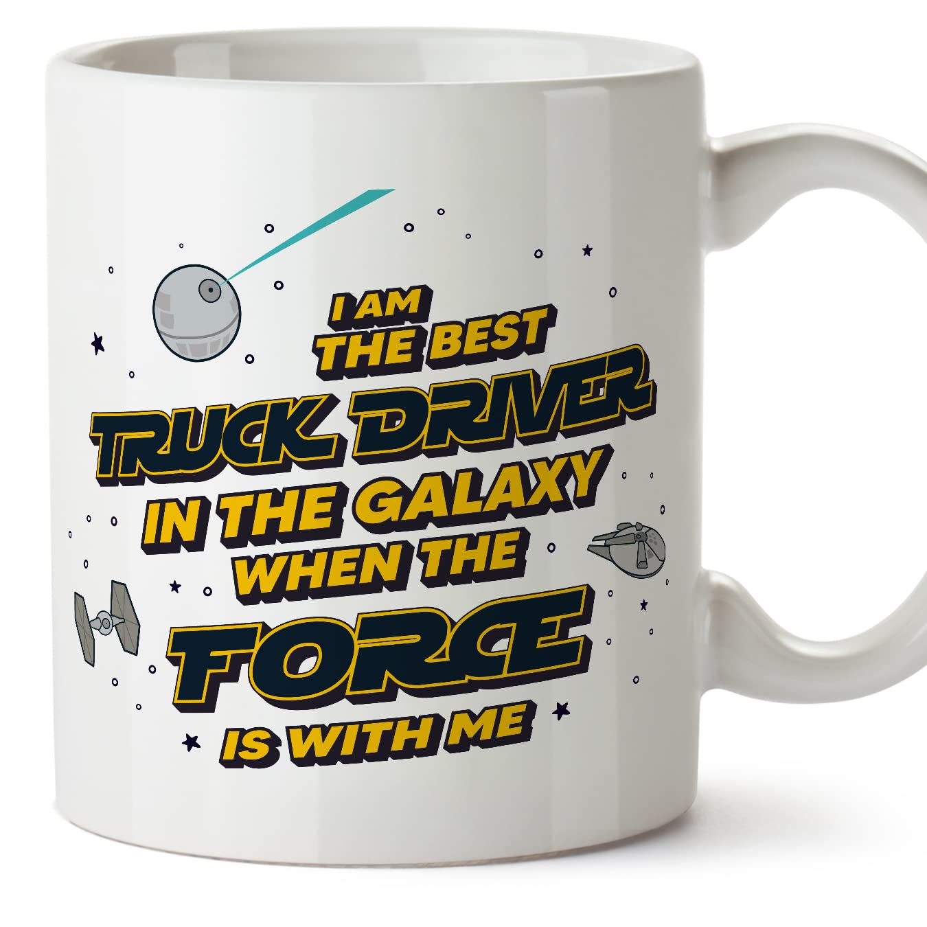 MUGFFINS Truck Driver Mug - in English - Best in The Galaxy The Force is with Me - Funny Gift for Colleagues - Ceramic 11oz Mug