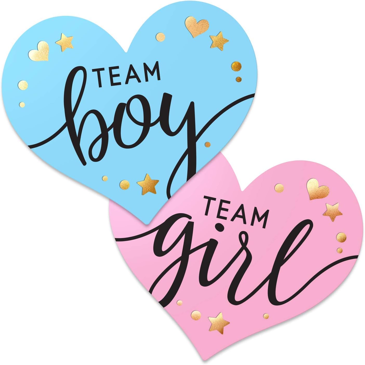 2.25” Gender Reveal Stickers for Party Invitations and Voting Games (80 Count) - Team Boy and Team Girl Labels with Gold Foil for Reveal Parties and Baby Showers | Easy to Peel and Stick (Heart)
