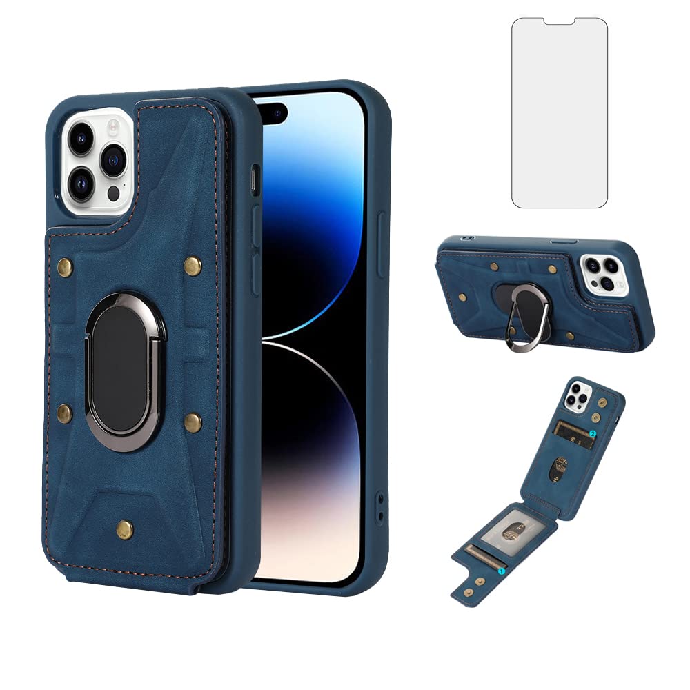 Asuwish Phone Case for iPhone 14 Pro 6.1 inch Wallet Cover with Tempered Glass Screen Protector and Ring Credit Card Holder Cell Accessories