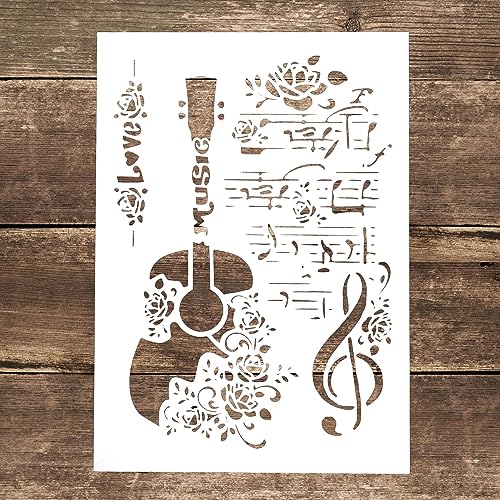 DIY Decorative Guitar Stencil Template for Painting on Canvas Wood Furniture Craft Paper (A4 Size)