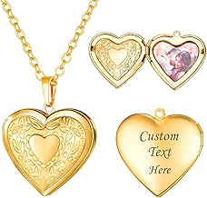 U7 Personnalisé Photo Pendentif Coeur, Chaîne 50+5cm, Collier pour femme Mettre une Photo Dedans Médaille Coeur Locket Photo Bijoux Collier avec Photo dedans