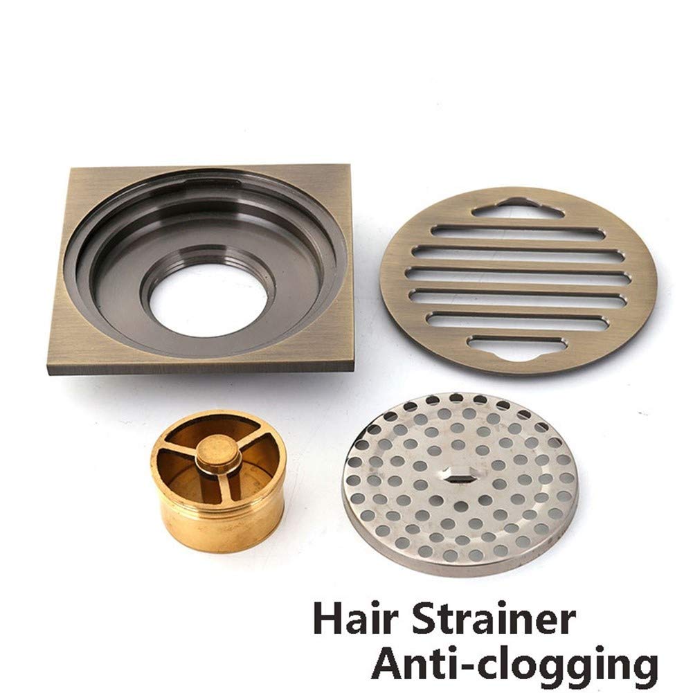 Desagüe de Ducha Cuadrado de latón de 4 Pulgadas con Tapa extraíble, desagüe de baño con Filtro para Cocina, baño, Garaje y sótano (Bronce 3 D)