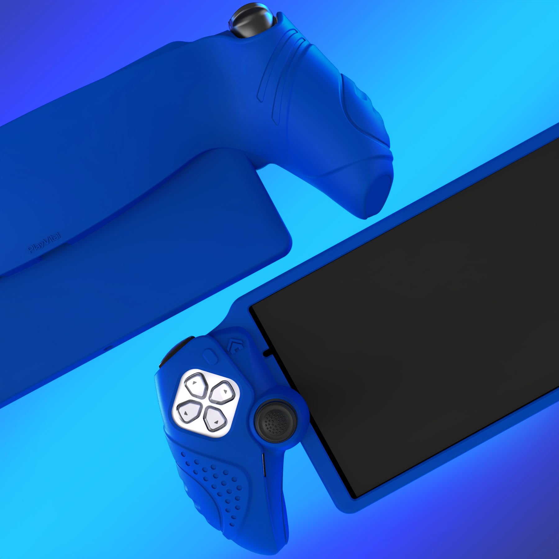PlayVital Schutzhülle für PS Portal, Case Hülle für PlayStation Portal Remote Player mit Thumbstick-Kappen, Erschütterungssicher, Rutschfestes Zubehör, Guardian-Edition, Blau