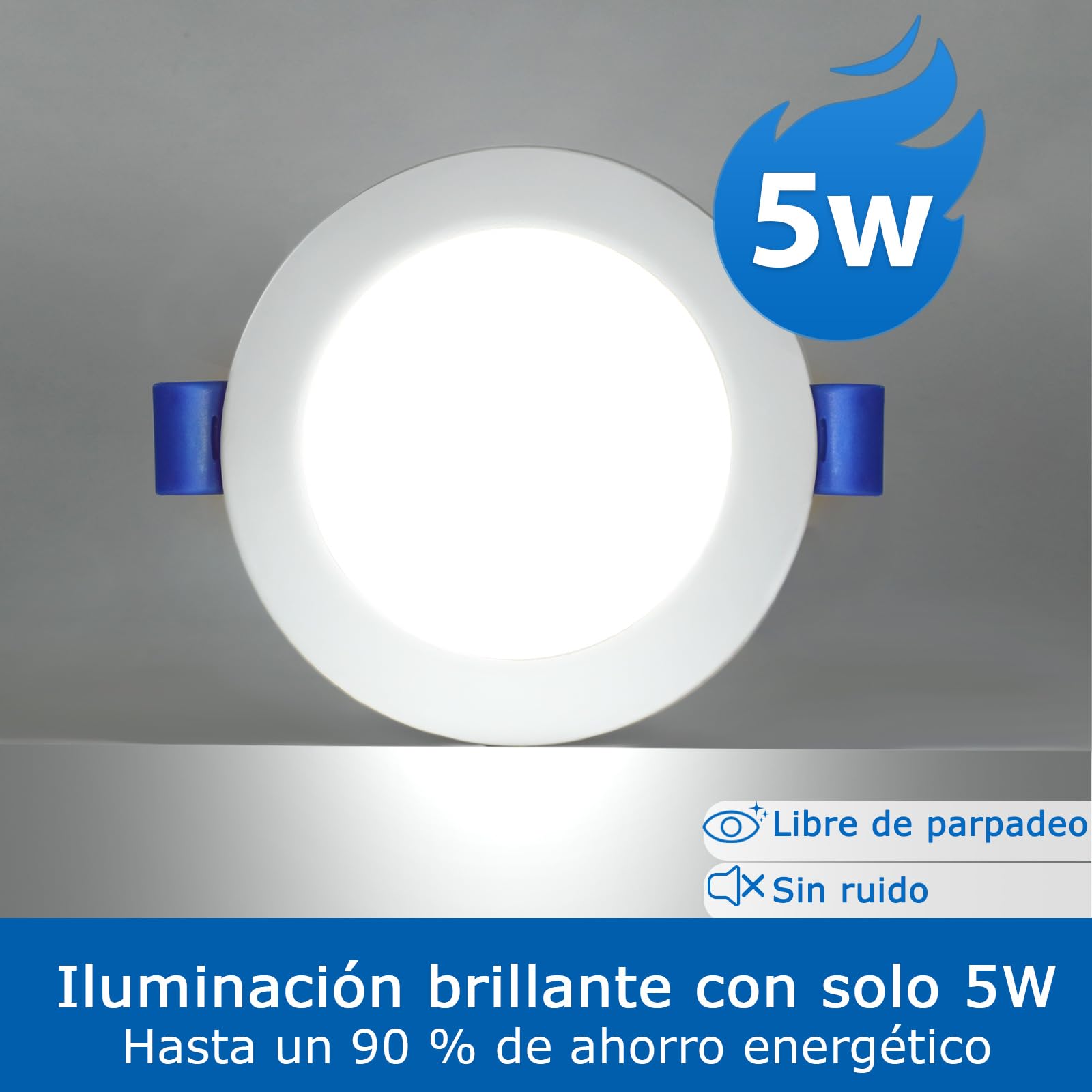 ZIZZLER Downlight Led Techo Empotrable, 6000K Blanco Frio Redondo 5W IP44, Corte 68-80mm, Foco Empotrable Led Interior Techo, Luces Ojos De Buey LED, Para Baño, Cocina, 220V-240V, Pack 40