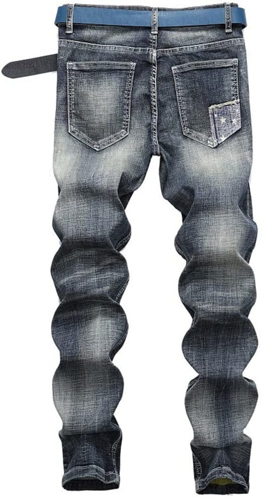 Mens Skinny Elastic Motorcycle Jeans Distressed Slim Biker Jean Trousers Stretch Denim Pants Wash Ripped
