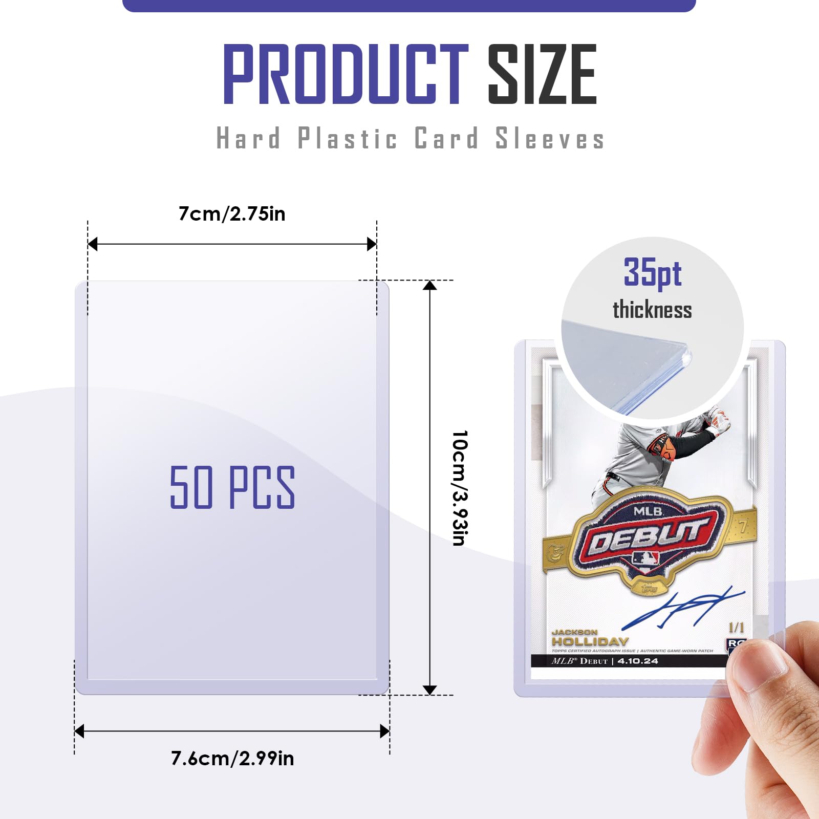 50Pcs Clear Card Sleeves, 35pt Hard Plastic Top Loaders, Trading Card Protectors for MTG/Yugioh Sports Cards (7.6x10cm) - Image 2