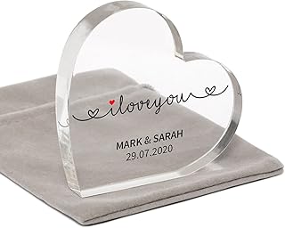 I Love You Gifts for Girlfriend Boyfriend Husband Wife Couples, Personalised Love You Gifts for Valentines Birthday Wedding Anniversary, Love Heart Keepsake Present For Him Her, With Grey Bag