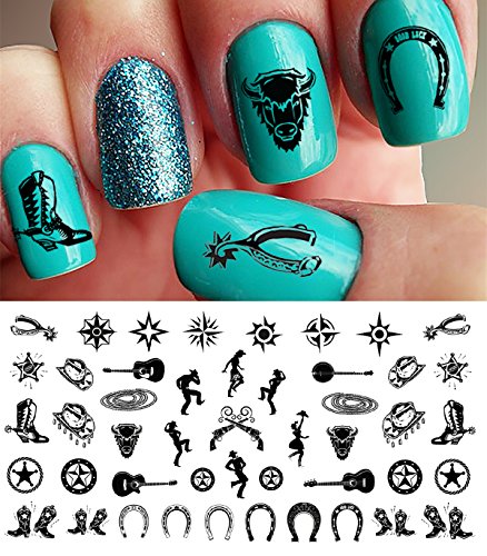 Country & Western Nail Art Waterslide Decals Set #1 - Horseshoes, Cowboy Boots