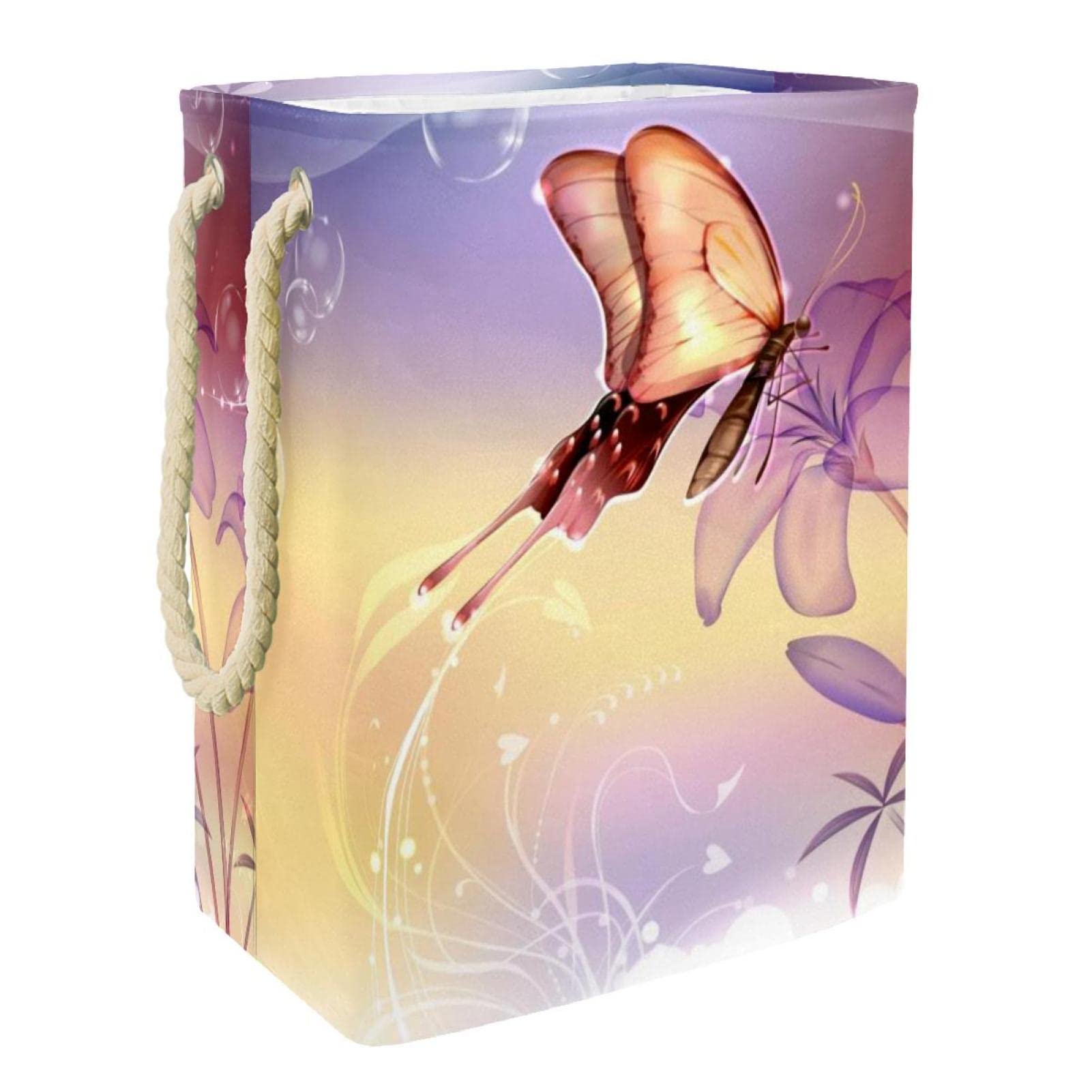 Panier à linge personnalisé papillon et fleur avec poignées pour chambre