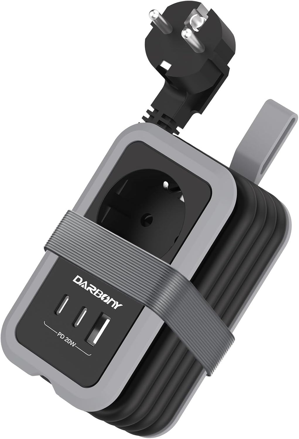 Multiprise avec 2 ports USB C PD 20 W – Multiprise de voyage 3USB – Multiprise portable avec protection contre les surtensions – 3680 W – 16 A – Câble intégré de 1,5 m – Pour bateau, maison, bureau