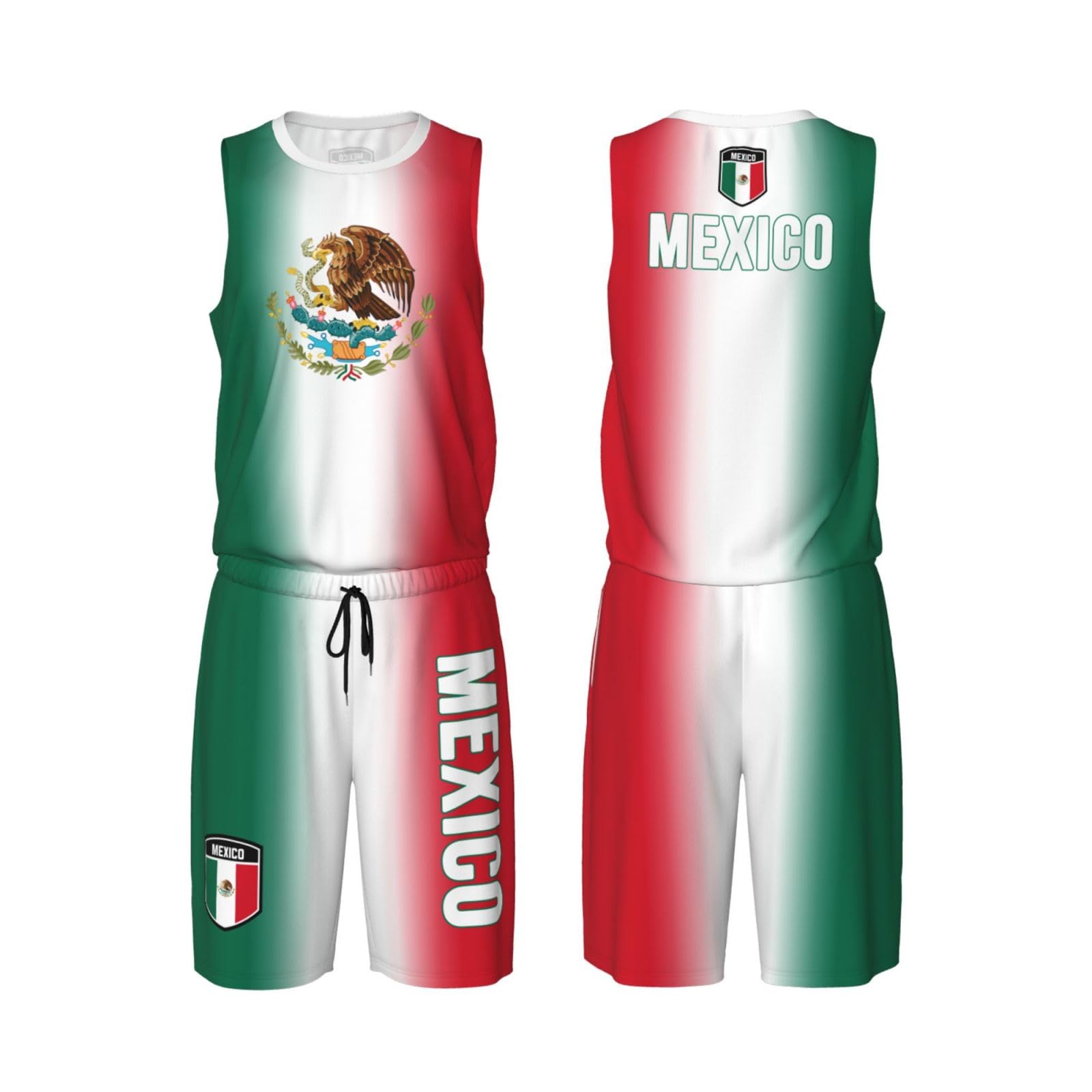 DABOYOZHZH Mexico Flag Basketball Uniform Suit for Men Team Training Athletic Gradient Jersey