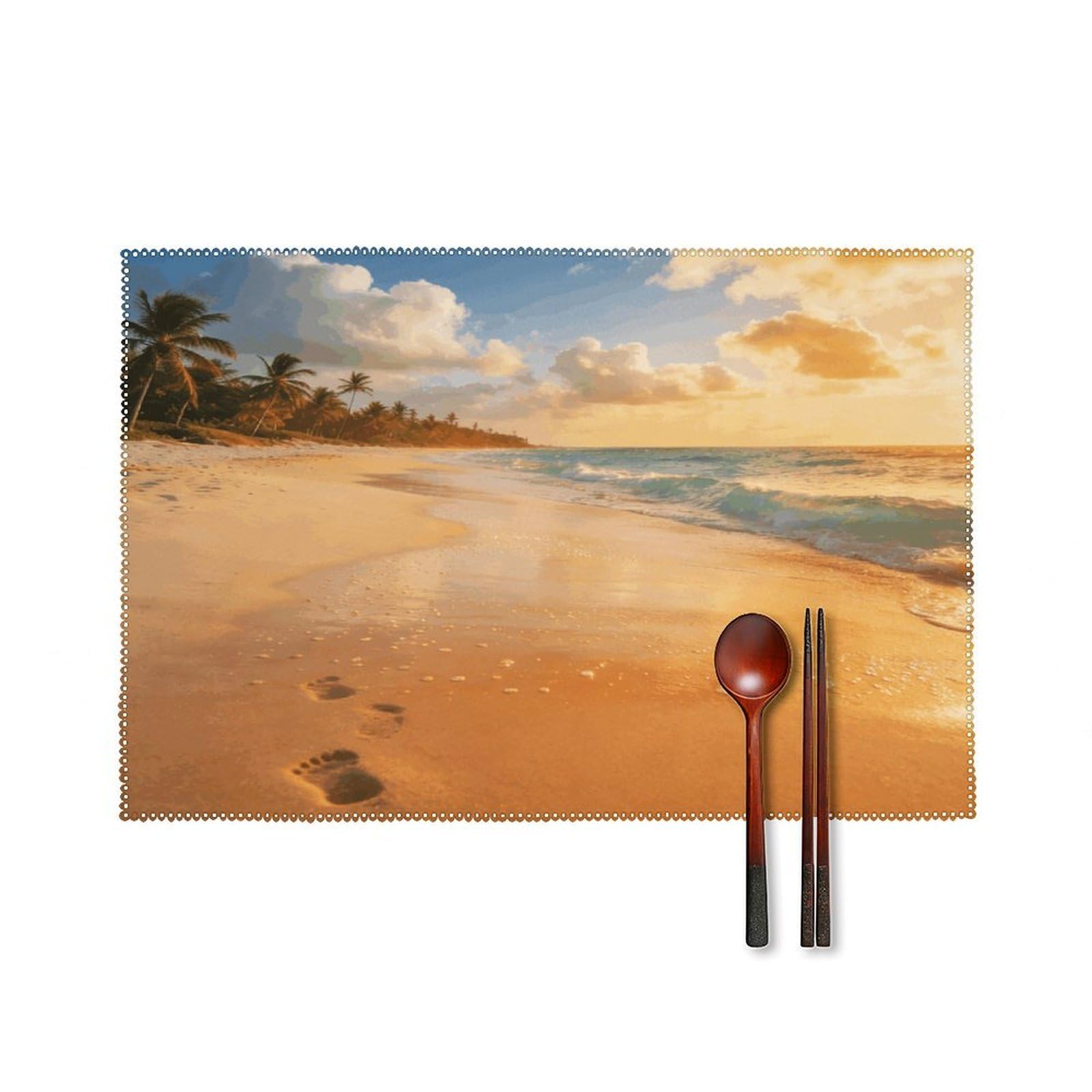 Khauerbc Style Beach Placemats Set Of 6,Decorating The Dining Table，Canvas Washable Table Mats，Wipe Clean Anti Slip Dining Table Place Mats For Party Kitchen Dining Decoration