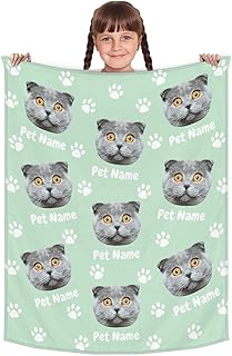 Personalized Dog Blanket Custom cat Blanket with Name Photo for Pets Customized Puppy Pet Blanket Cat Dog Gift for Dog Lovers Mom Dad Cute Dog Paws Bones