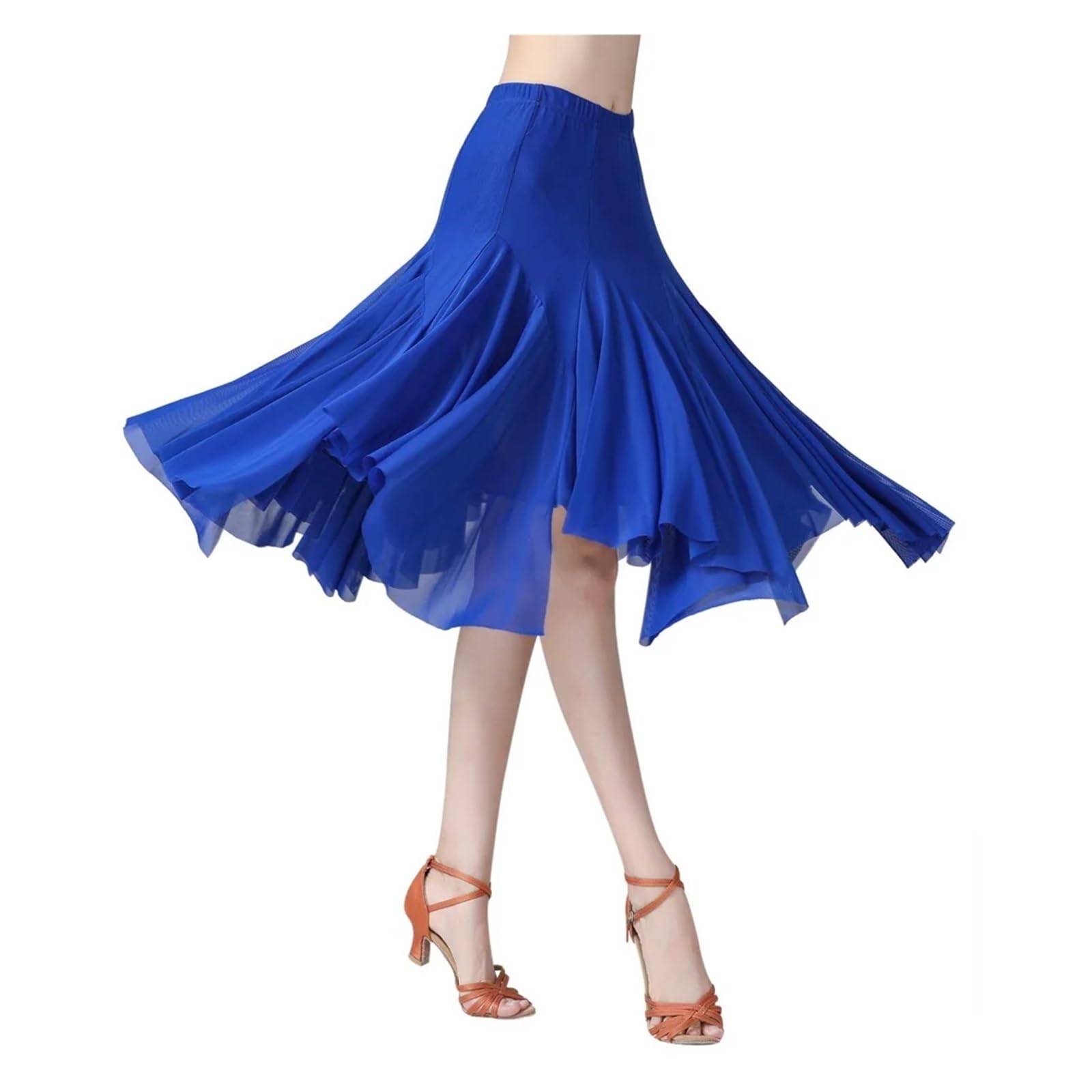 Latin Tanzkleid Damen Eleganter mittellanger Latein-Tanzrock aus Netzstoff for Damen, weicher Gesellschaftstanz, Walzer Dancewear(L)