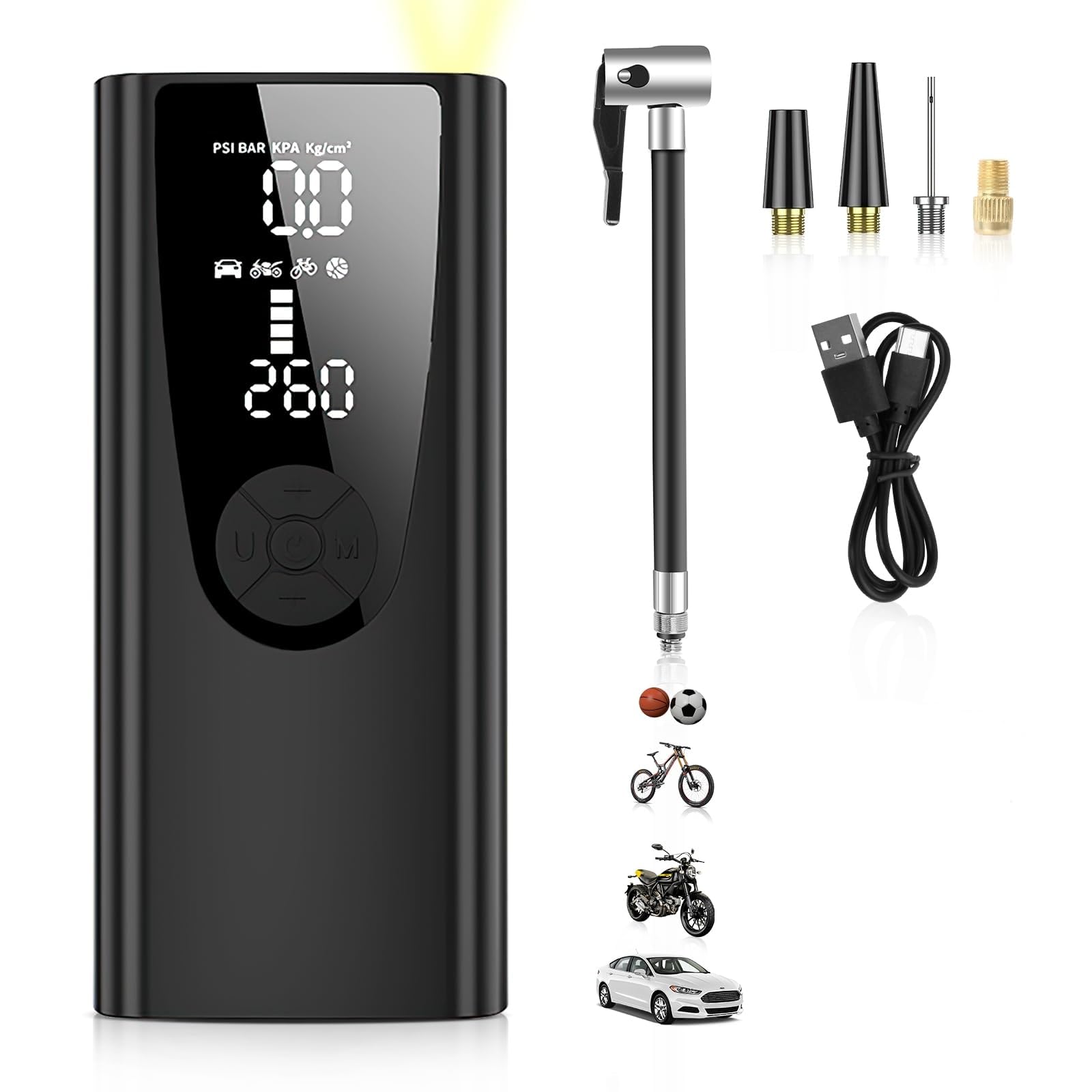 BIGMUMU 自転車 空気入れ 電動空気入れ バイク 車【2025年新型· 空気圧指定可· 4モード選択】6000mAh大容量バッテリー 最大圧力150PSI 4種単位換算仏/英/米式バルブ対応 コンプレッサー 自動停止 エアーポンプ コードレス Type-C充電式 LEDライト付き 低騒音 タイヤ ボール 浮き輪ボール対応(グレイブラック)
