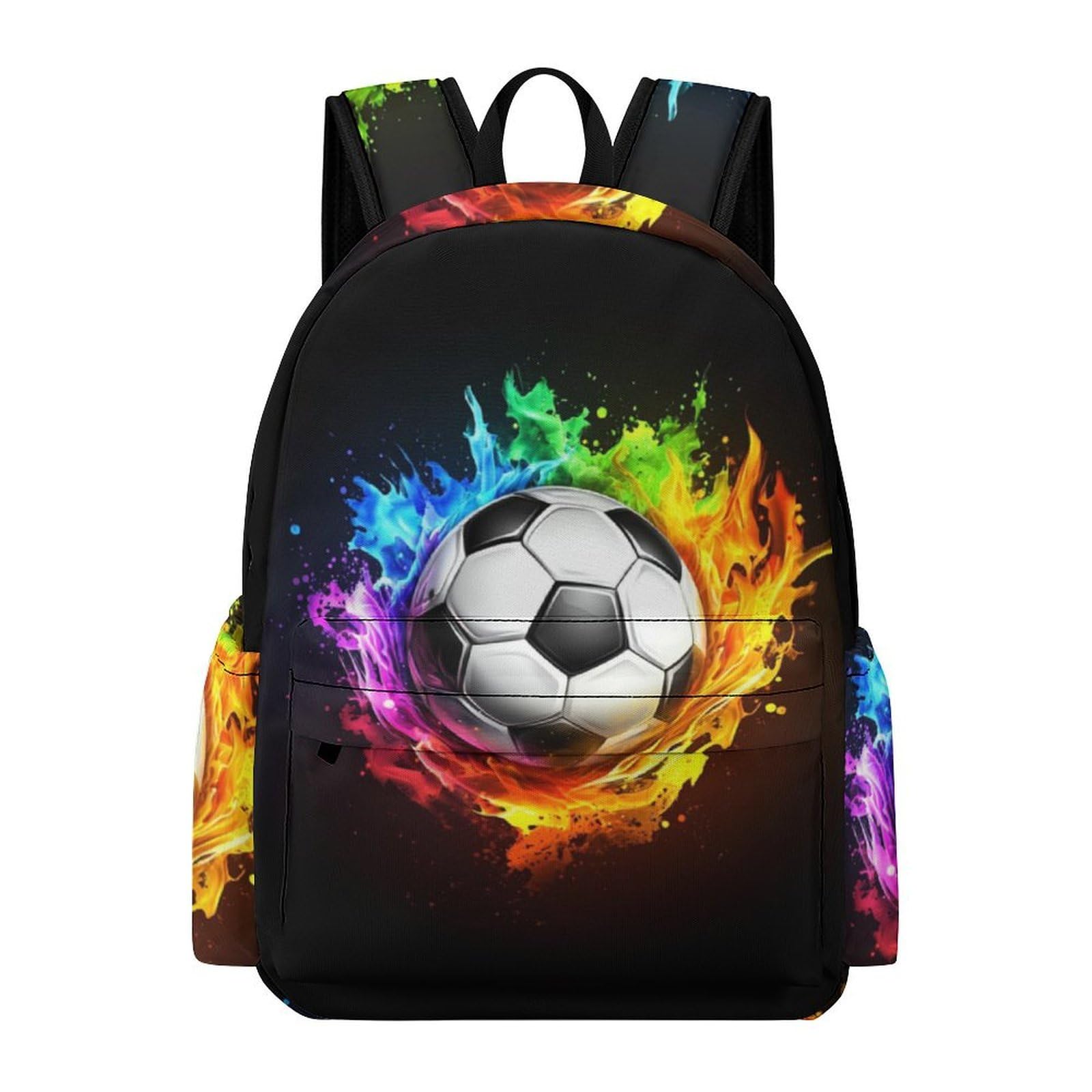 TPISLI 15.6 Inch Laptop Backpack Kids Football Fire Print Daypack Boys Girls for 9-15 Year Olds, Trendy Lightweight Football Rucksack for Spring Outing Autumn Trip School Season Gift