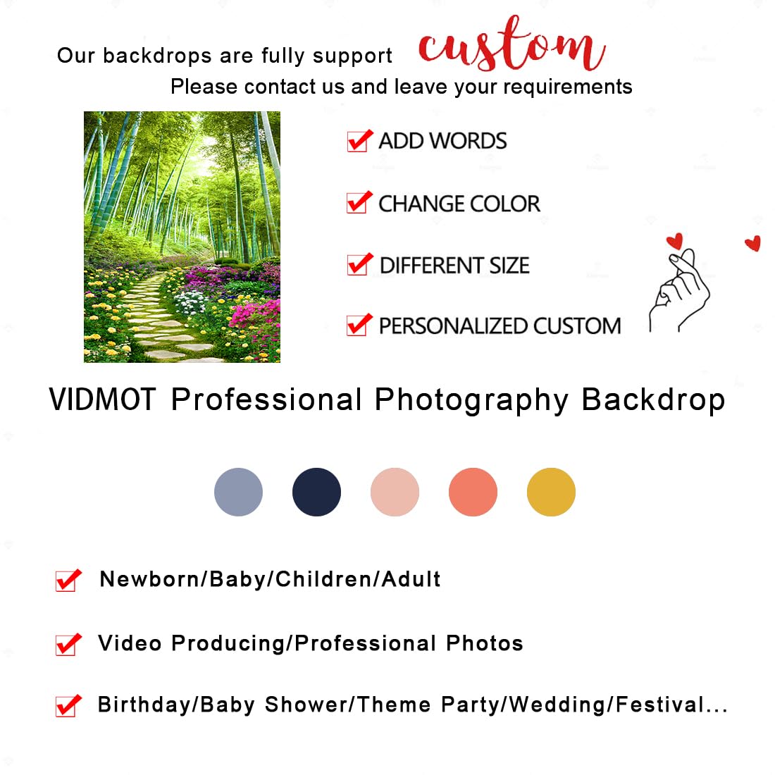 VIDMOT Bamboo Forest Background 5x7ft Spring Flower Garden Background for Portrait Artistic Photo Shooting Natural Park Country Nature Stone Path Backdrop Photography Studio Set Props BJXPVV705